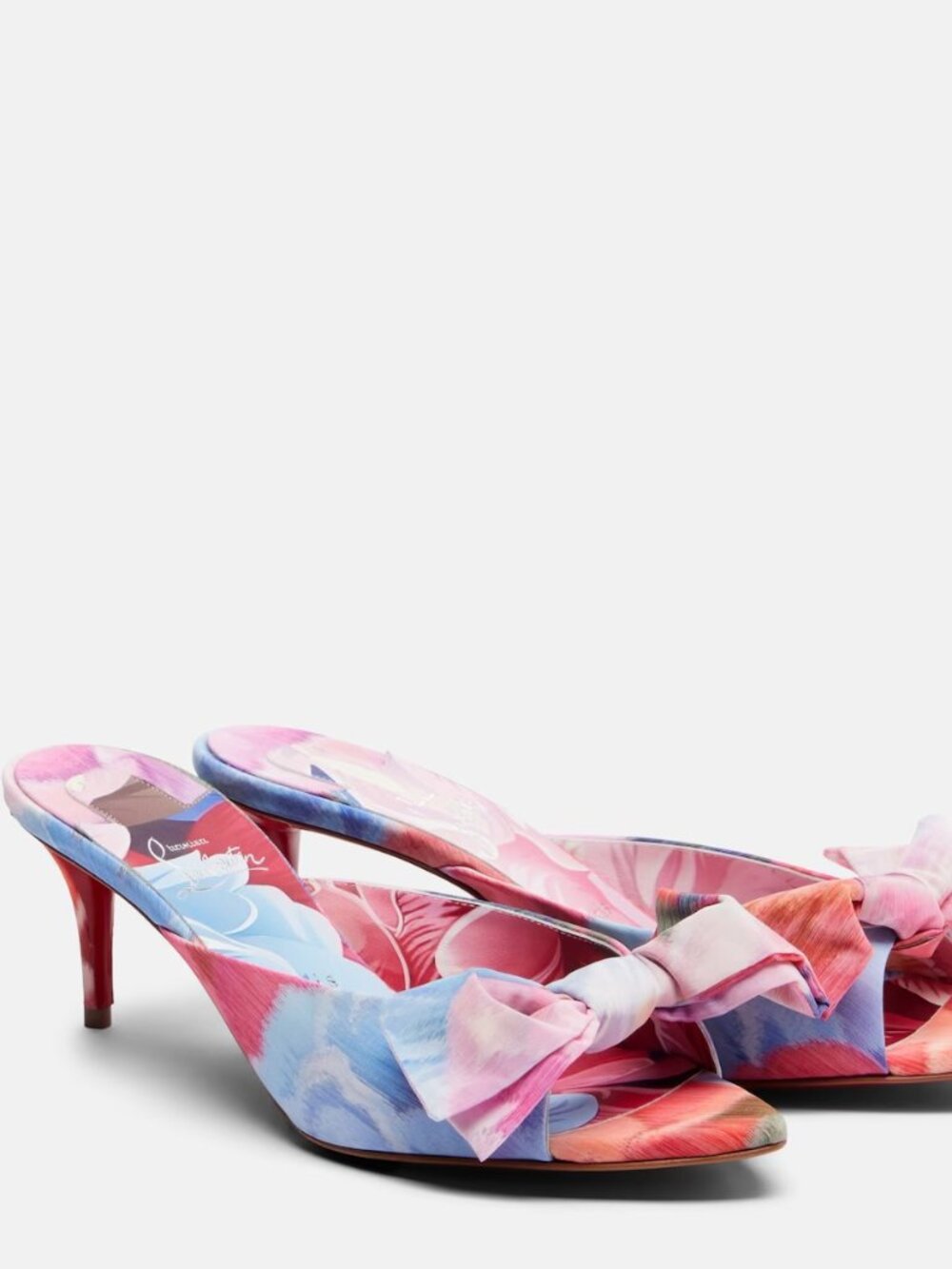 Christian Louboutin MULAZEE 60 Silk Peonies Bow Mules Sandals Heels Shoes